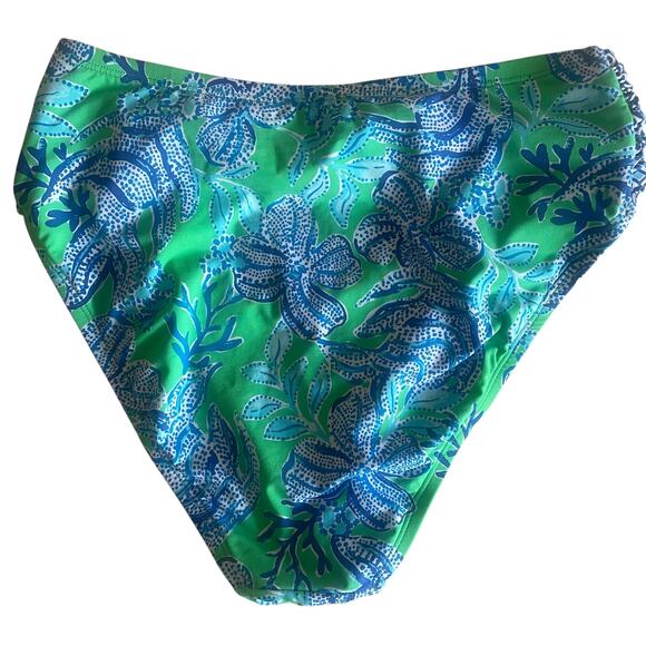 Lilly Pulitzer Yarrow High Waisted Bikini Bottom Cabana Green Keepin it Reel - Picture 4 of 6